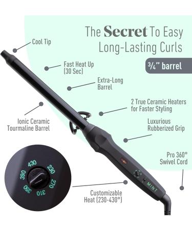 MINT Professional Curling Wand 3/4 Inch - Ideal for Long & Thick Hair | Ionic Ceramic Tourmaline Barrel | Adjustable 230-430 F | Worldwide Shipping Available - Buy Online on SooperMarket.com