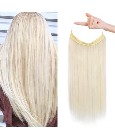REECHO Invisible Wire Hair Extensions with Transparent Headband Adjustable Size Removable Secure Clips in Straight Secret Hairpiece for Women (24 Inch (Pack of 1), White Blonde) 24 Inch (Pack of 1) White Blonde