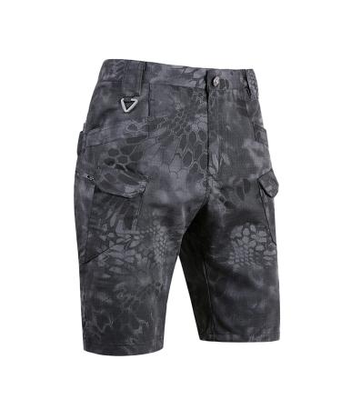 Ronony men's pants fashion slim fit short pants camouflage print streetwear summer outdoor cool large size multi pocket loose casual fashion overalls shorts jogging pants 3xl 001#black