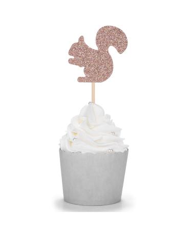 Squirrel Cupcake Toppers Wood Land Forest Theme Party Decors Thanksgiving Party Decoration Picks - Set of 24