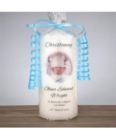 Personalised Christening Photo Candle - 7cm x 15cm White | Boy/Girl Baptism Keepsake - Buy Online on SooperMarket.com
