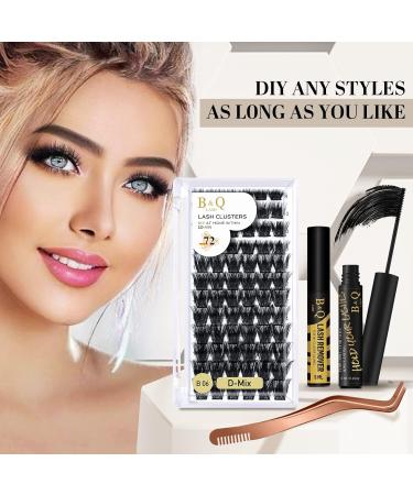 B&Q Eyelash Extension Kit B06 - 72Pcs Individual Lashes DIY Cluster Kit with Tweezers and Bond Remover | D-8-16 MIX B 06-Kit - Buy Online on SooperMarket.com