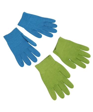 Milists 2 pairs of moisturizing gloves day night skin care gel gloves for spa beauty home dry hands daily care (blue + green)