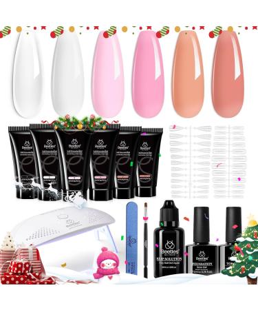 Beetles Poly Nail Extension Gel Kit 6 Colors Clear White Nail Builder Nail Gel Pink Nude Butterfly Poly Nail Enhancement French Manicure Kit Trial Nail Art Design DIY Salon Nail At Home Enhancement Trial