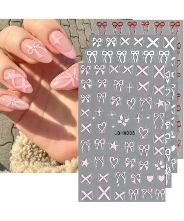 Heart Bows Nail Art Stickers Heart Bows Nail Decals Black White Red Pink Bow Tie Nail Design Stickers for Nail Art Supplies Valentine's Day Nail Stickers for Women Girls DIY Acrylic Nails Decoration Heart 5