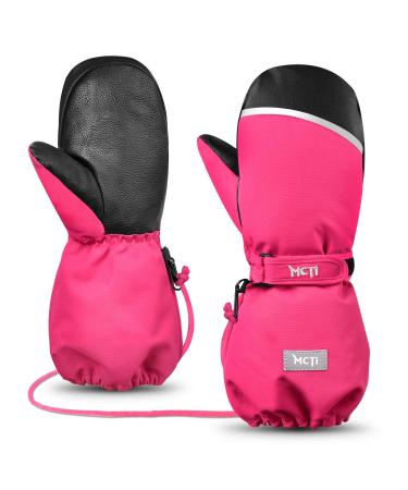 MCTi Kids Mittens Waterproof Winter Ski Warm Sherpa Lined Long Cuff with String Red XXX-Small(Fits 2-4 years)