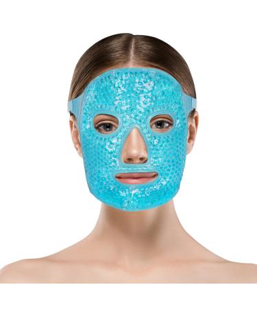 ACWOO Cooling Face Mask Gel Beads Face & Eye Mask for Puffy Face and Eyes Reusable Hot Cold Therapy Gel Face Mask for Migraine Relief Headache Dark Circles Dry Eyes Swollen Eyes Sinus Pain C Blue