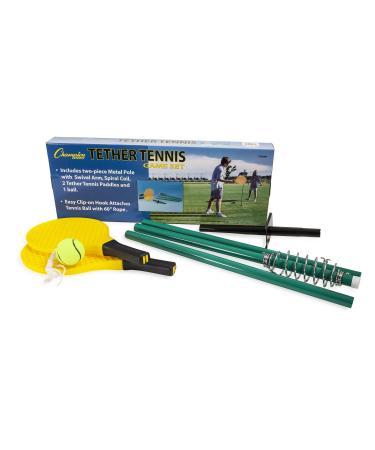 Champion Sports TTGAME Tetherball Tennis: Swingball Outdoor Lawn Game for Kids, Adults, and Families - Backyard Tether Kit with Tennis Ball and Paddle Set