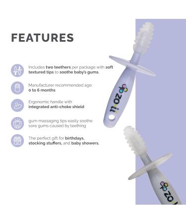 ZoLi Chubby Gummy Teether 2-Pack | Lilac/Grey BPA Free Teething Stick for Baby Teething Relief - Buy Online on SooperMarket.com