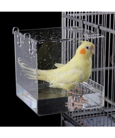 EnoYoo Big Bird Bath Cage, Cleaning Pet Supplies Cockatiel Bird Bathtub with Hanging Hooks for Birds Lovebirds Cockatiels Canaries Sun Conures for Most Birdcage Small