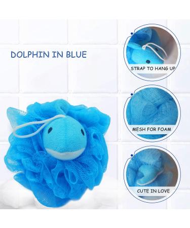 Bleu Bath Kids Exfoliating Bath Scrubber - 4 Pack Animal Design Shower Balls for Baby & Toddler - Gentle Loofah Poufs in Colorful Marine Theme - Buy Online on SooperMarket.com