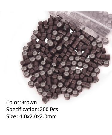 200Pcs 4mm Silicone Lined Micro Ring Beads for Hair Extensions - Brown | 5 Color Options Available - Buy Online on SooperMarket.com