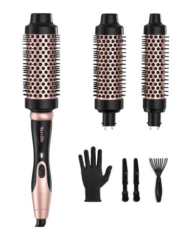 Terviiix 3 in 1 Thermal Brush Set Create Blowout Look One Temp 392 for Thin to Medium Hair Ceramic Fast Heating Hot Brush 3 Interchangeable Travel Curling Irons for All Hair