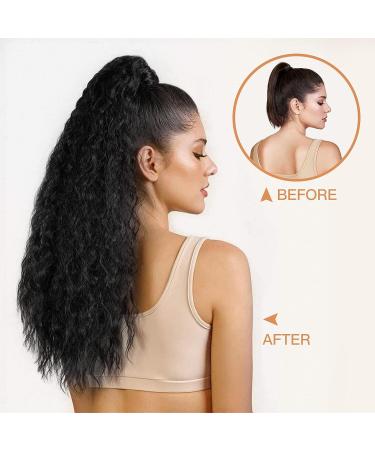 AISI BEAUTY 22 inch Long Curly Drawstring Ponytail Extension for Women | Clip in Wavy Natural Ponytail | (1B) - Buy Online on SooperMarket.com