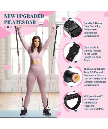 Multifunctional Pilates Bar Kit with Resistance Bands | Portable Home Gym Set for Women | Full Body Workouts | Heavy-Duty Metal Adjustment Buckle | Pink - Buy Online on SooperMarket.com