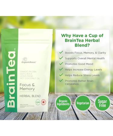 Organic Brain Tea with Gotu Kola, Ginkgo Biloba, Lion's Mane Mushroom & MCT - Memory & Focus Booster | Nootropic Tea - Buy Online on SooperMarket.com
