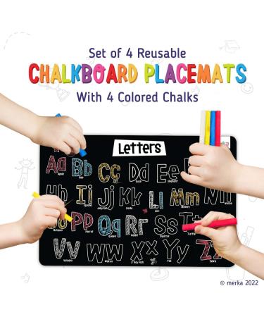 Merka Kids Coloring Placemats Set - 4 Reusable Mats with Chalks, Space & Alphabet Design - Buy Online on SooperMarket.com