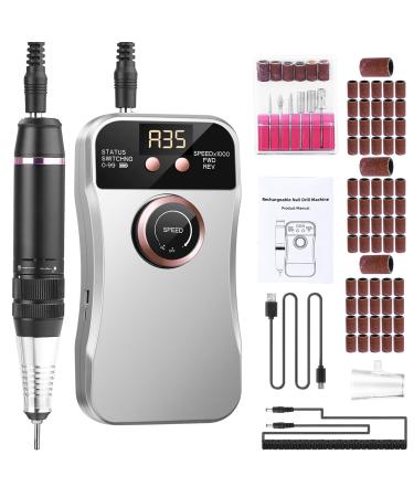 Professional 35000RPM Electric Nail Drill Machine for Acrylic Nails  Portable Acrylic Nail kits for Remove Nail Gel Polishing  Electric Nail Efile Drill Machine for Acrylic Nails DIY Manicure Pedicure Gray