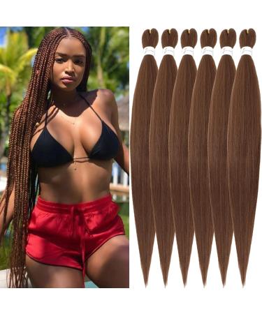 Xusuperb 30 inch long pre Stretched brown hair brown color 30# auburn easy braids extensions brown kanecalon art hair for braid 6 packs soft yaki rasta braids hair extensions (30#) 76 cm (6 Pack) 30#