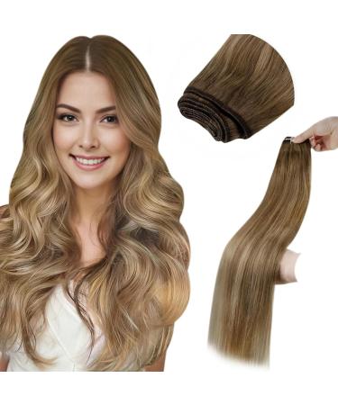 LAAVOO hair brawls real hair to sew 55cm brown blonde real hair extensions Tressen light brown balayage golden blond bundle extensions human hair extensions ombre 100g #8/16/8 55cm 1.35 #8/16/8