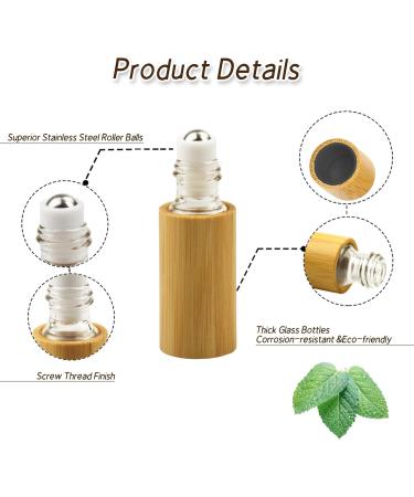 12 Pack Roll On Bottles for Essential Oils with Bamboo Bowl | Merysan 5ml Refillable Containers | Aromatherapy Fragrance Bottles with Stainless Steel Balls - Buy Online on SooperMarket.com