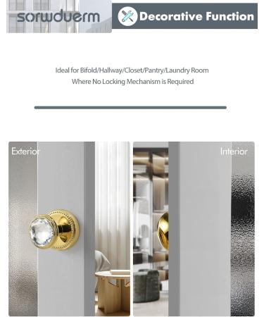 SORWDUERM Crystal Door Knobs - 2 Pack Dummy Interior Glass Knobs in Gold/Polished Brass for Elegant Home Decor - Buy Online on SooperMarket.com