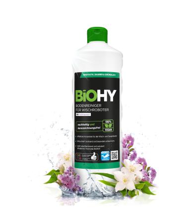 Biohy floor cleaner for wiping robot with fresh spring fragrance (1l bottle) |Cleaning agent concentrate for all wiping robots |Foam arm & strip -free |Sustainable 1: 200 concentrate of fresh spring fragrance 1 l (1 Pack)