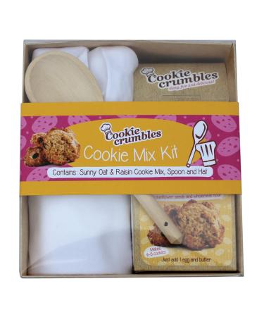 Cookie Crumbles Cookie Mix Kit Gift Set Contains Soft 100% Cotton Chef s Hat With Adjustable Velcro Fastening Suitable For Kids Aged 2-14 Sunny Oat And Raisin Cookie Mix And A Wooden Spoon. 380g