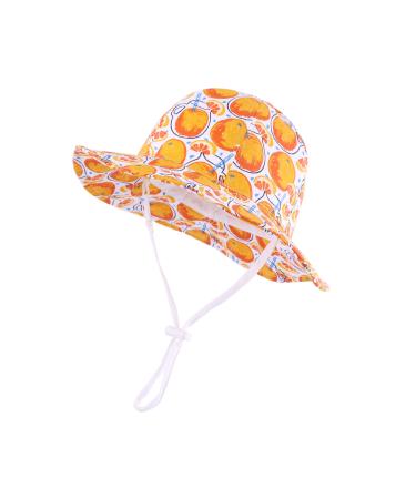LANGZHEN Beach Sun Protection Hat for Baby Girls Adjustable Toddler Kids Hat Wide Brim Summer Play Hat with Chin Strap White-Orange 1-2 Years
