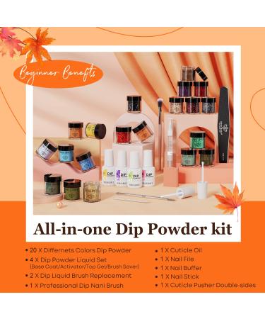 Modelones 32 Pcs Fall Orange Halloween Pumpkin Dip Powder Nail Kit with 20 Colors - Perfect for Nail Art Manicure Beginner DIY Salon - A1 Autumns Finest - Buy Online on SooperMarket.com