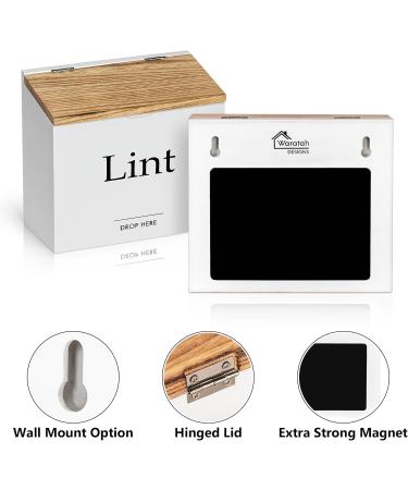 Magnetic Lint Bin for Laundry - Compact Wooden Lint Box with Lid | Rustic Modern Farmhouse Decor - White & Torched Finish - Buy Online on SooperMarket.com