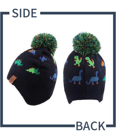 XIAOHAWANG Knitted Baby Hat with Pompom | Winter Warm Fleece Lined Kids Beanie | Colorful Dinosaur Design | 2-4 Years - Buy Online on SooperMarket.com