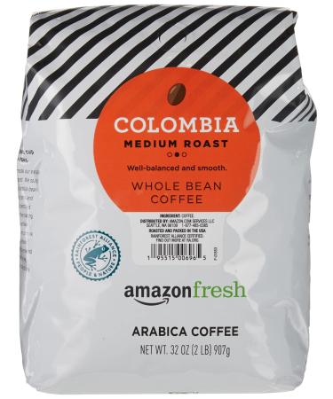 AmazonFresh Colombia Whole Bean Coffee, Medium Roast, 32 Ounce