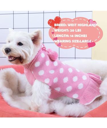 KYEESE Polka Dot Pink Dog Sweater Dress with Leash Hole - Knit Warm Clothes for Small Dogs - Fall/Winter Stylish Pet Apparel (Pack of 1) - Buy Online on SooperMarket.com