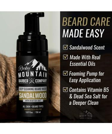 Rocky Mountain Barber Co. Foaming Sandalwood Beard Wash - Sandalwood Oil Vitamin B5 Dead Sea Salt - 5 oz | International Shipping Available - Buy Online on SooperMarket.com