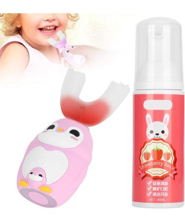 Kids Electric Toothbrush with U-Shaped Silicone Brush Head & 60ml Toothpaste - Pink | IPX7 Waterproof - Buy Online on SooperMarket.com