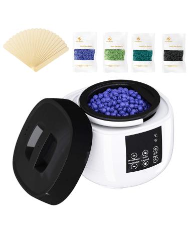 Hard Wax Warmer, Home Digital Waxing Kit for Women Men Coarse Hair Removal - with Premium Hard Wax Beans and Wax Applicator Sticks White