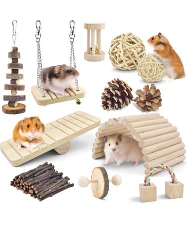 Erkoon hamster toy 12 pieces of natural wood rabbits toys exercise bell rollers dental molar tooth toys for chinchilla rabbits guinea pigs