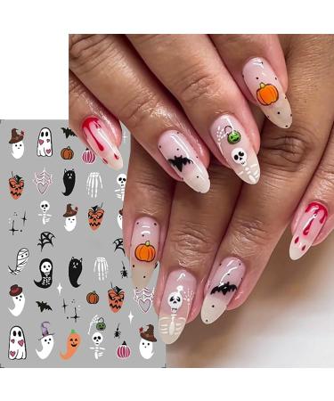 Halloween Nail Art Stickers - 6PCS Self-Adhesive Cute Decals | Bat Pumpkin Spider & Ghost Designs for Women & Girls - DIY Decoration Supplies - Buy Online on SooperMarket.com