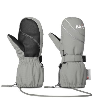 BQA Kids Ski Mittens Toddler Winter Snow Thinsulate Waterproof Mittens with String for Boys Girls gray 2-4Y