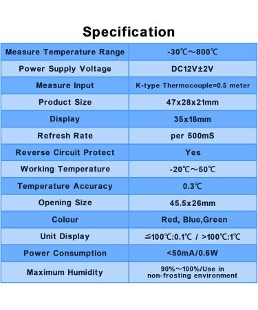 Buy FBBULES Waterproof LED Digital Thermometer -30 to 800 for Aquarium & Fridge | Mini K-Type Temperature Tester DC 12V - Red 48x29x23mm - Buy Online on SooperMarket.com