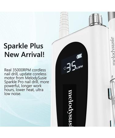 MelodySusie Rechargeable 35000RPM Nail Drill - Cordless Portable Electric File for Acrylic Gel Nails - Manicure Pedicure Tool with Low Noise & Heat - Sparkle Plus (White) - Buy Online on SooperMarket.com