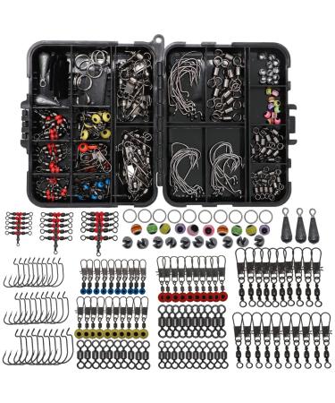 SUPERTHEO Fishing Accessories Kit with Hooks Bass Casting Sinkers Fishing Swivels Snaps Sinker Slides Fishing Line Beads Fishing Set with Tackle Box Lanyard 158pcs Swivels