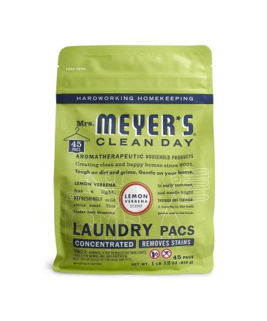 Mrs. Meyer's Laundry Detergent Pods, Biodegradable Formula, Ready to Use Laundry Pacs, Lemon Verbena, 45 Count