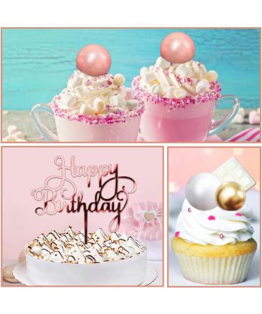 43 Piece Tortendeko Foam Balls Set - Rose Gold White & Gold Cupcake Toppers for Birthdays Weddings & Baby Showers - Buy Online on SooperMarket.com