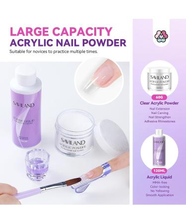 SAVILAND Acrylic Nail Kit - 100% Essential Oil 2oz Clear Powder Liquid Set & Nail Practice Mat - Professional DIY Nail Art for Beginners - Buy Online on SooperMarket.com