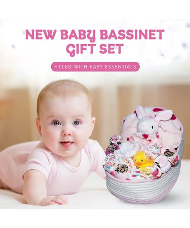 Bassinet New Baby Girl Gift Set  Baby Layette Set with 17-Piece Unique New Baby Essentials for Expecting Moms and New Parents  Pink - Nikkis Gift Baskets - Buy Online on SooperMarket.com