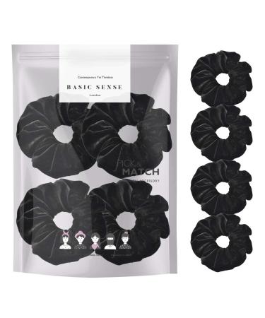4-piece set with large hair tie made of velvet for updos ponytail bomble hair tie holder for women girls children black multipack