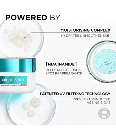 L'Or al Paris Bright Reveal Dark Spot Hydrating Cream SPF 50 for Face UV Filters with Patented Mexoryl 400 5.6% Moisturising Complex and 2% Niacinamide Protects Brightens and Evens Skin Tone 50ml - Buy Online on SooperMarket.com