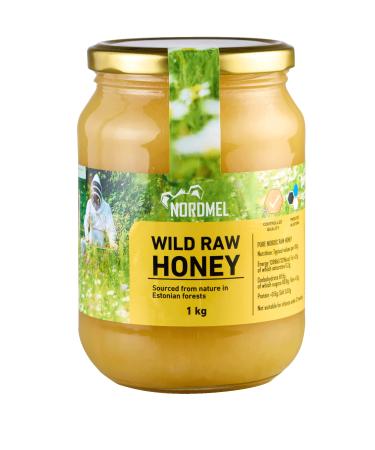 Pure Natural Wild Raw Honey 1KG - Unpasteurised Unfiltered Crystallized Natural Estonian Honey - Harvested Sustainably Using 100% Green Energy